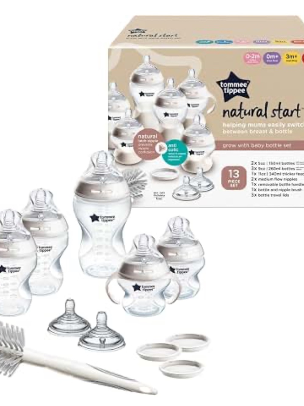 NEW Tommee Tipee Natural Start 13 Piece Bottle Kit 5 Bottles 5 Oz 9 Oz